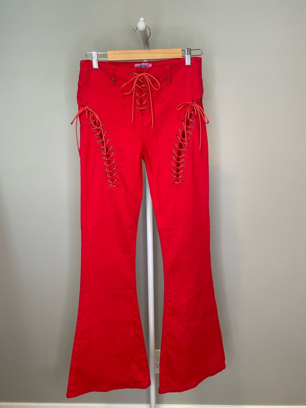 Edikted Red Lace-Up Pants with Grommet Detail